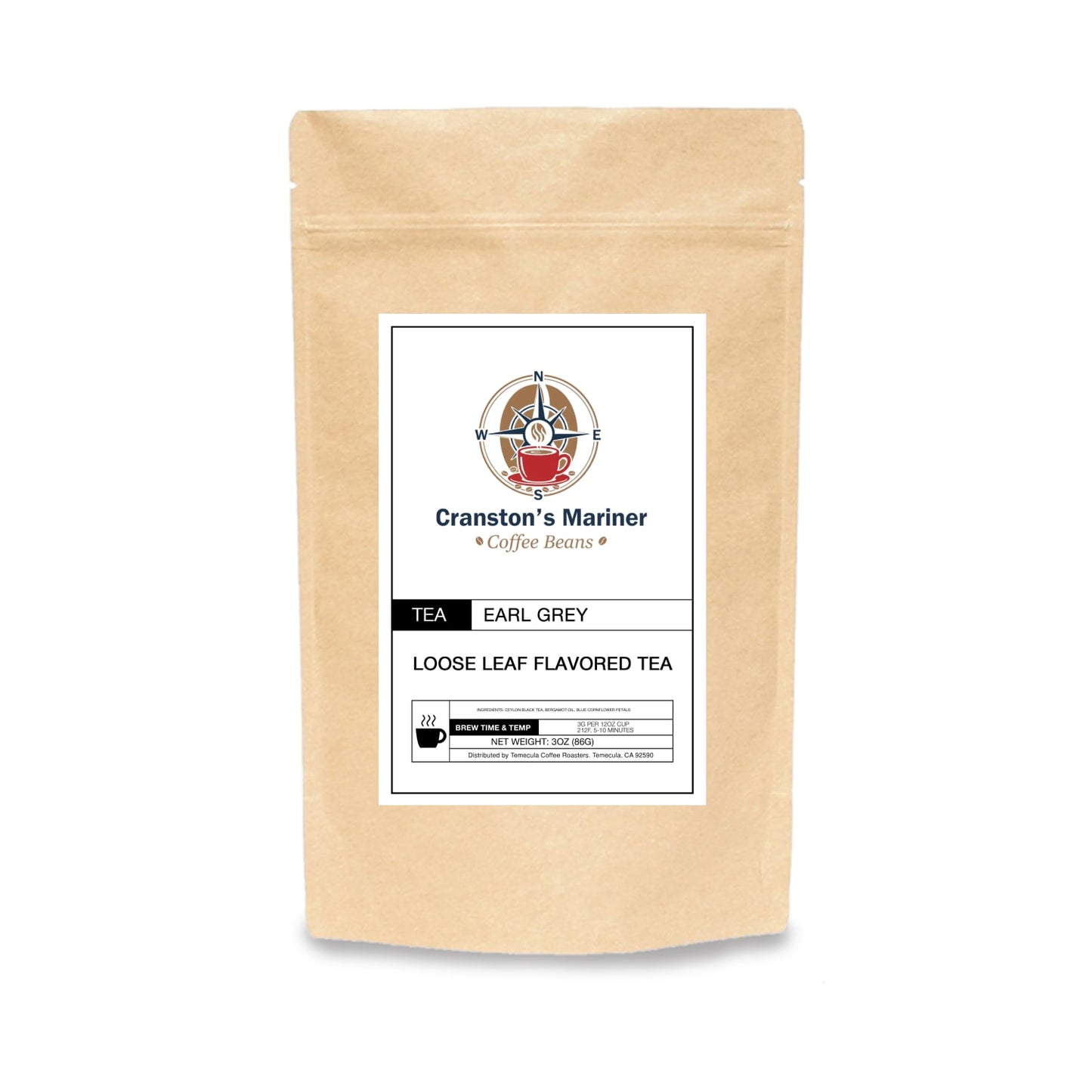 Loose leaf Earl Grey tea bag pouch