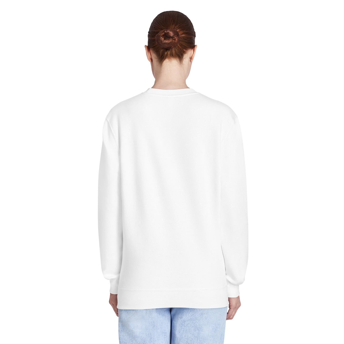 White crew neck sweatshirt with plain back