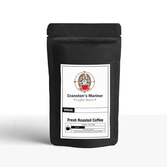 Italian roast coffee bag, black stand-up pouch with front label