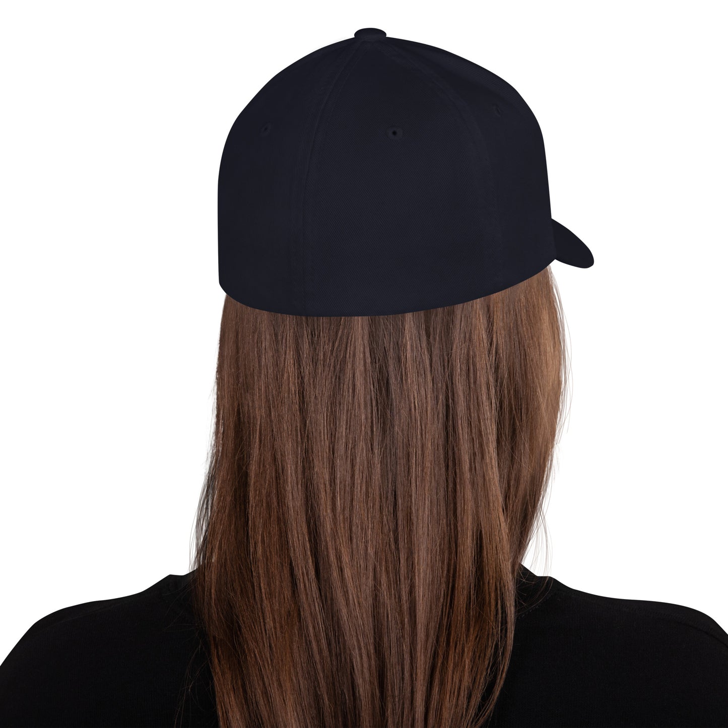 Structured twill cap in dark navy, back view with curved brim
