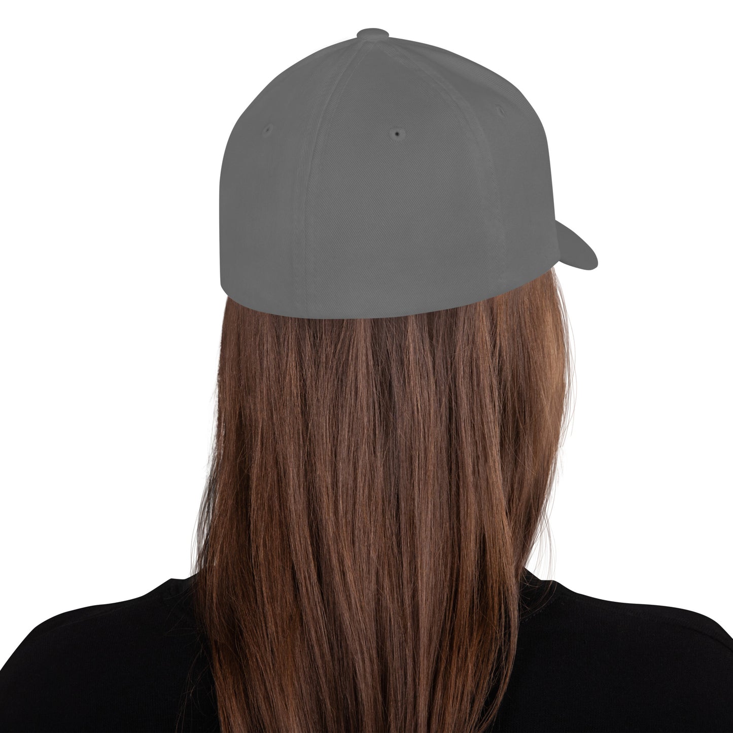 Structured twill cap in dark gray, back view with curved brim.