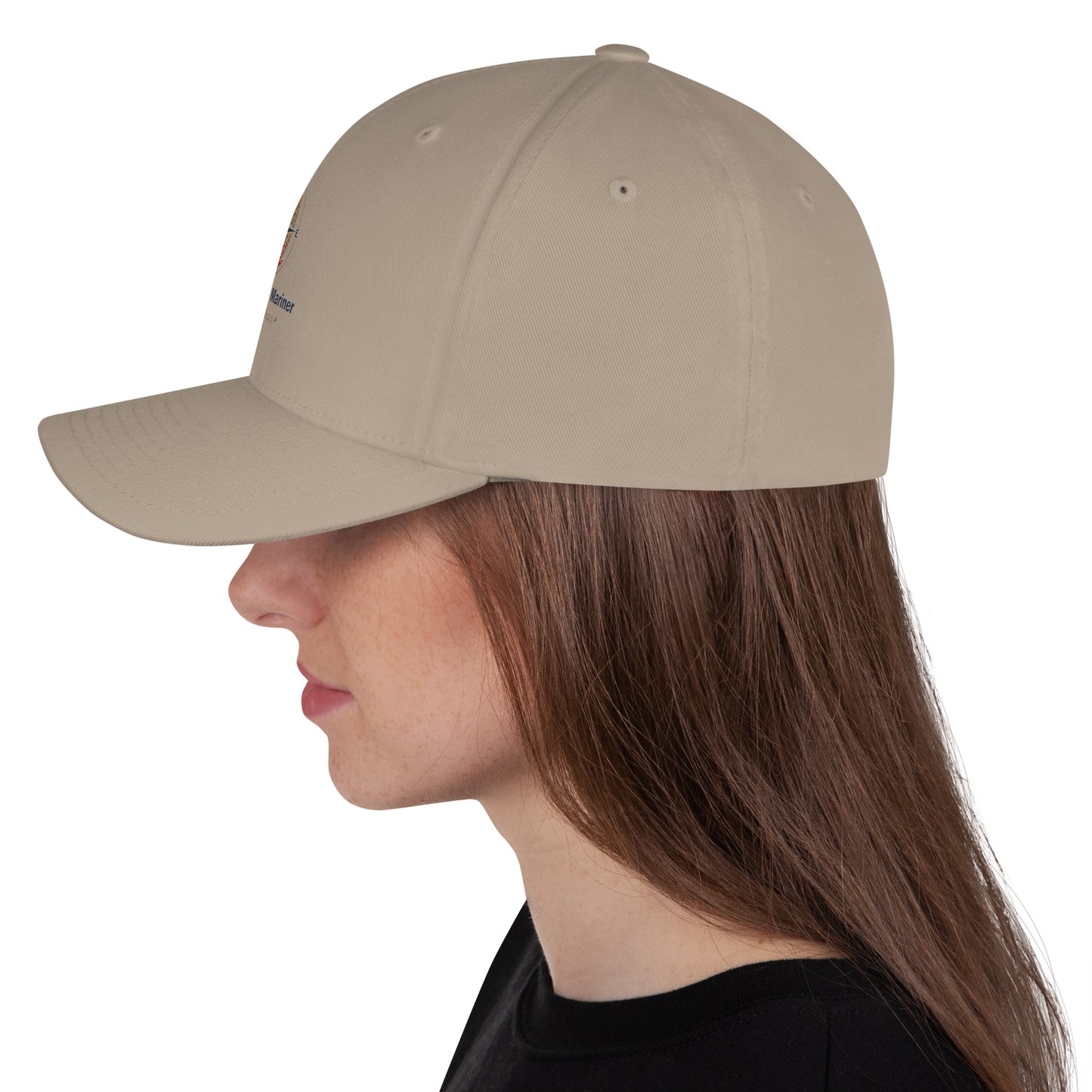 Structured twill cap in khaki, side profile with curved brim.