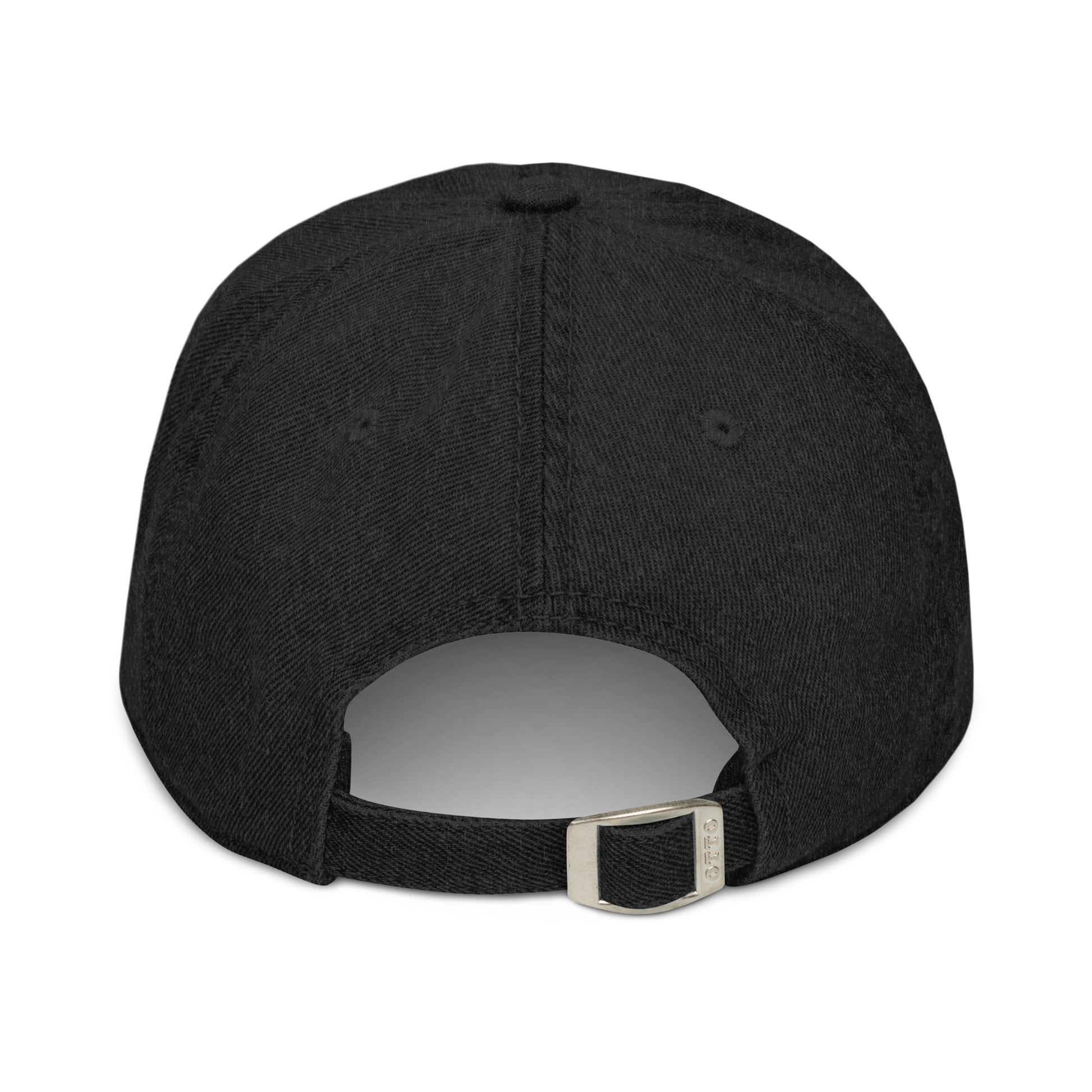 Black denim baseball cap with adjustable back strap