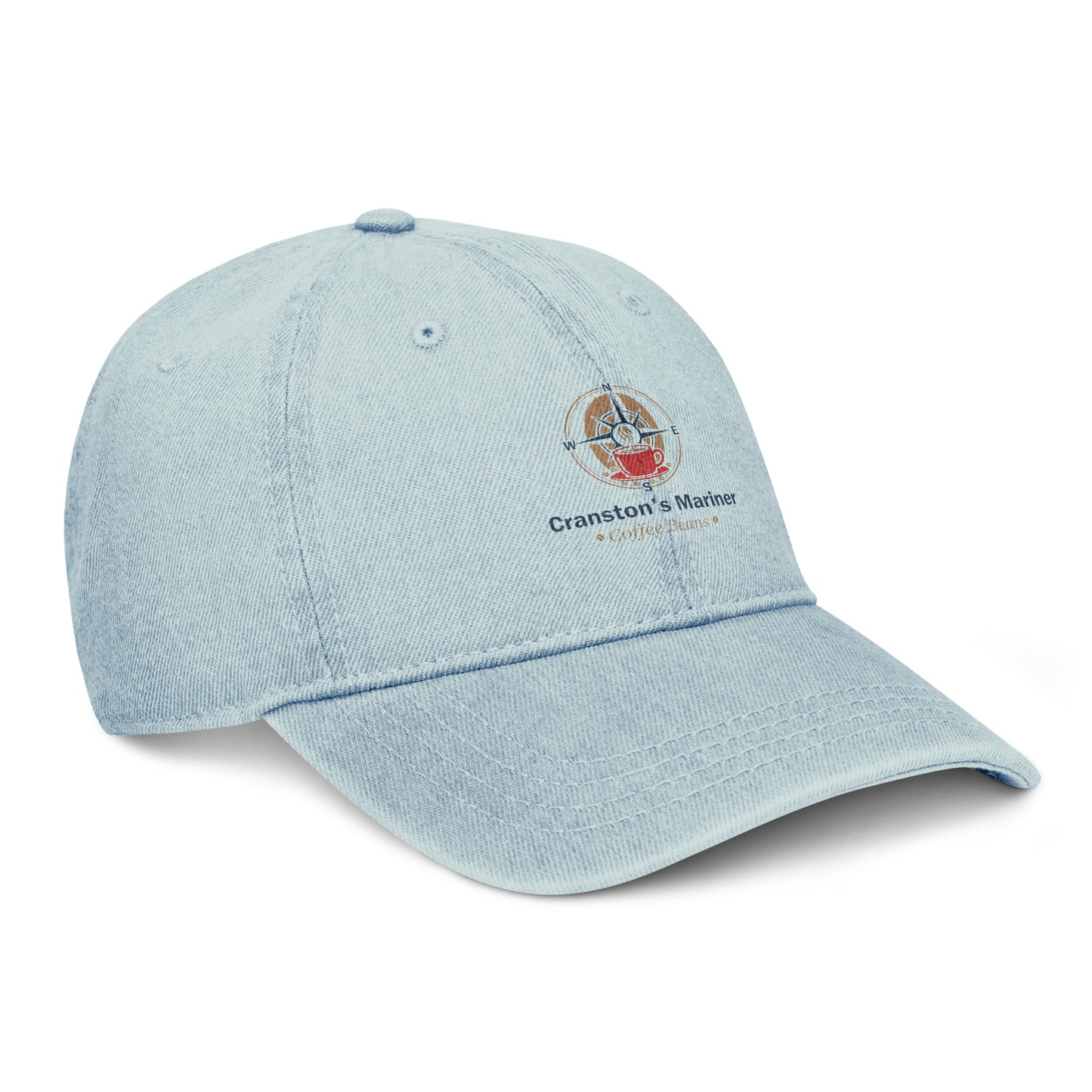 Light blue denim baseball cap with front logo patch