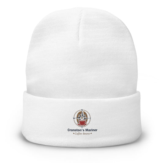 Light gray embroidered beanie with folded cuff and front logo patch