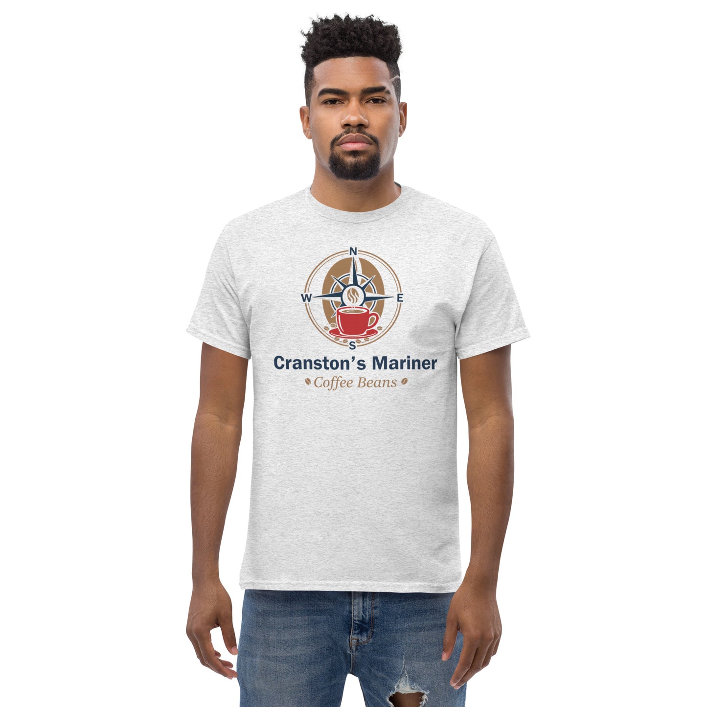 Unisex classic T-shirt, heather gray, crew neck with marine emblem and text front