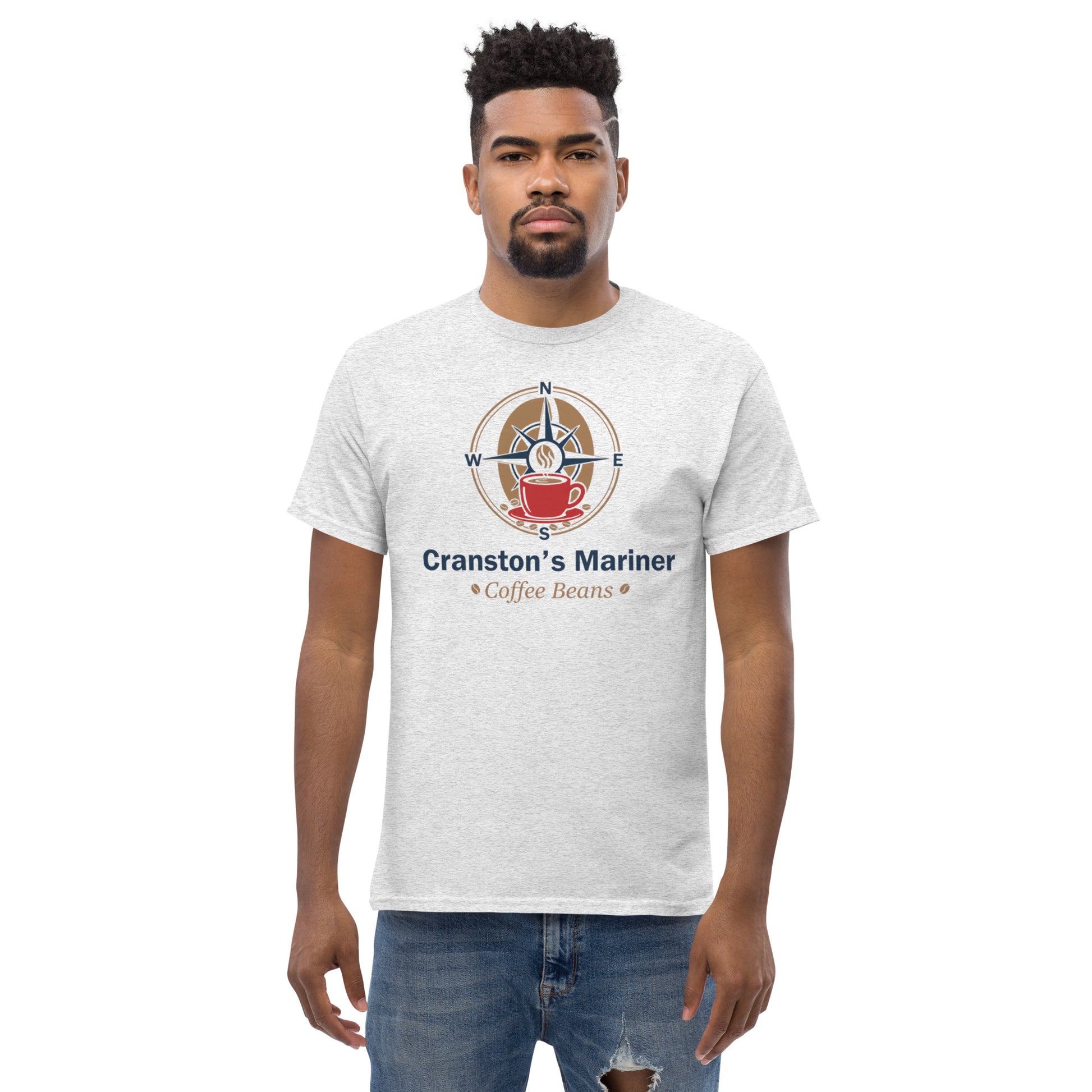 Unisex classic T-shirt, heather gray, crew neck with marine emblem and text front