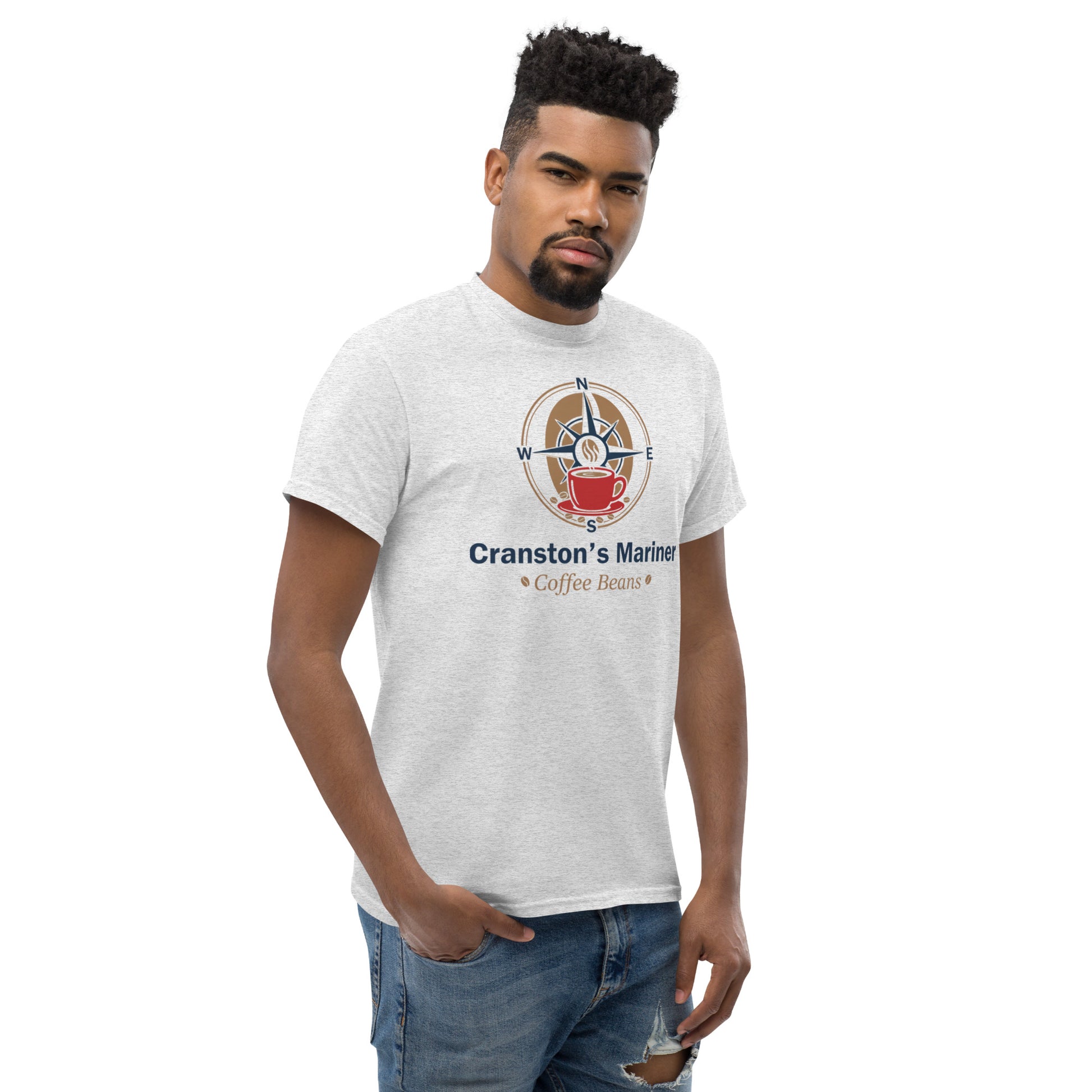 Unisex classic T-shirt, heather gray, crew neck with marine emblem on chest