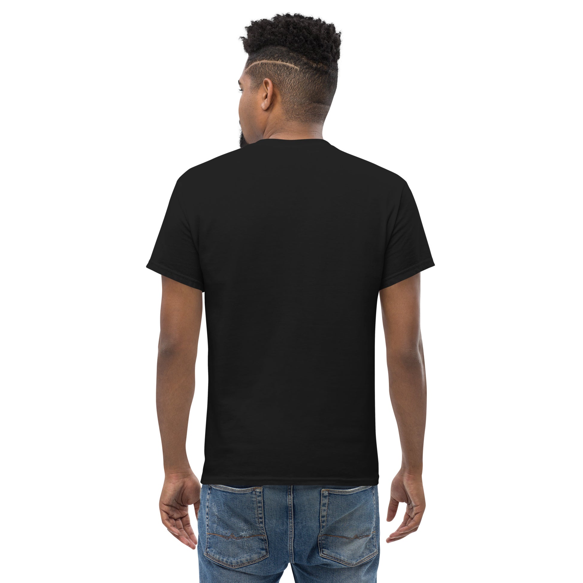Unisex classic T-shirt, black, back view, plain