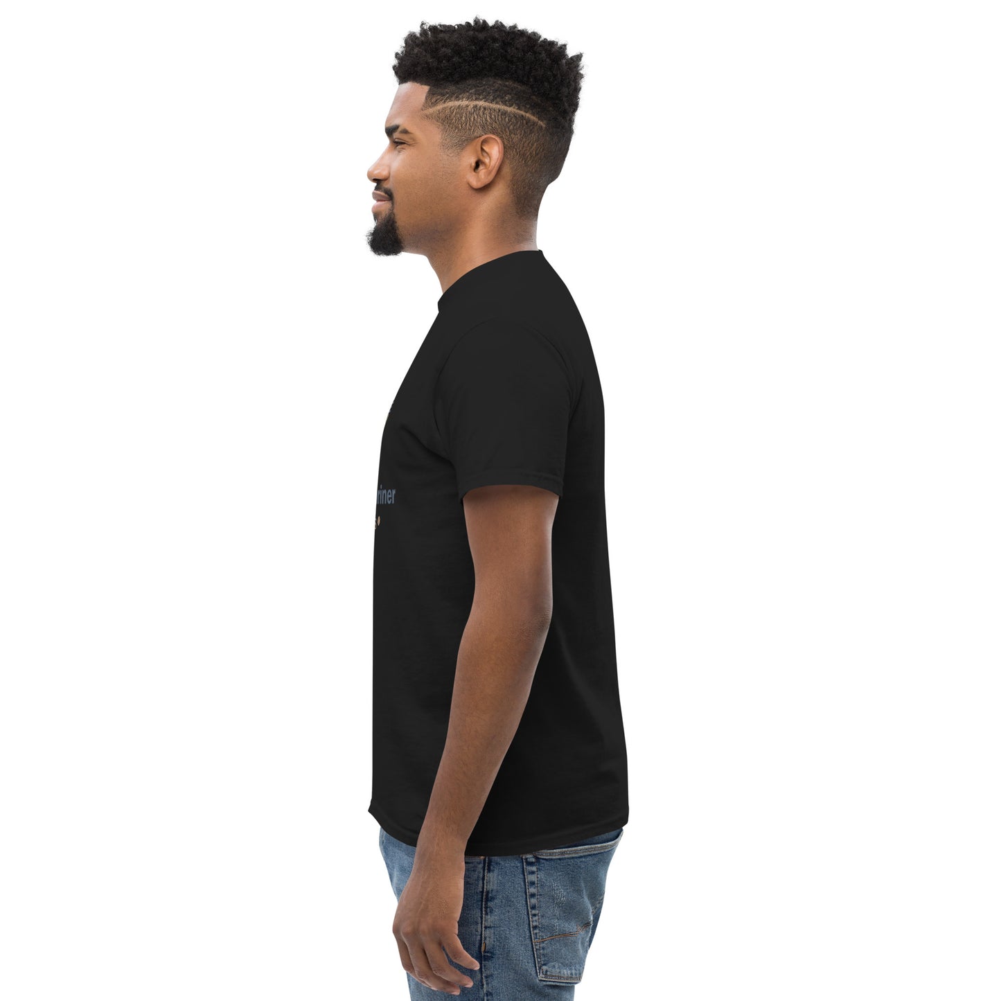 Unisex classic T-shirt, black, side profile view, plain