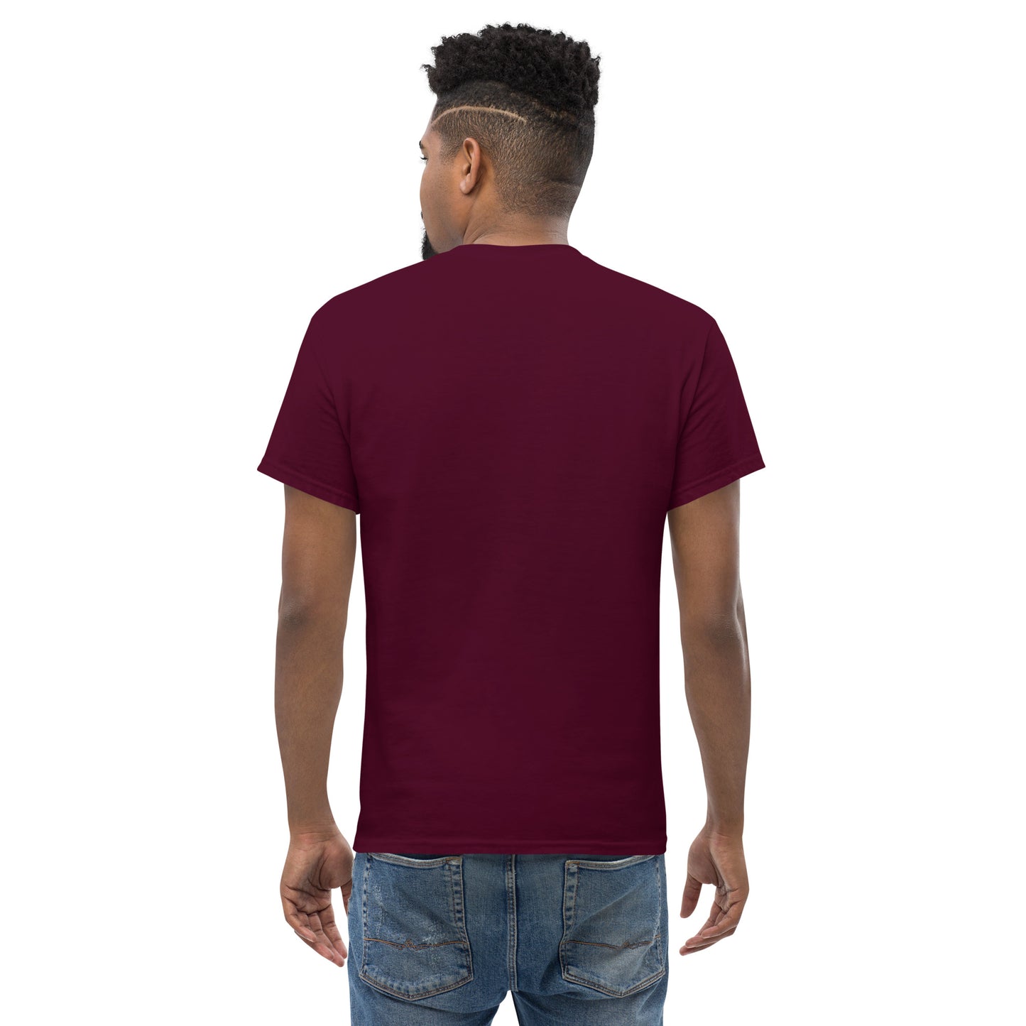 Maroon unisex classic T-shirt plain back with crew neck and short sleeves