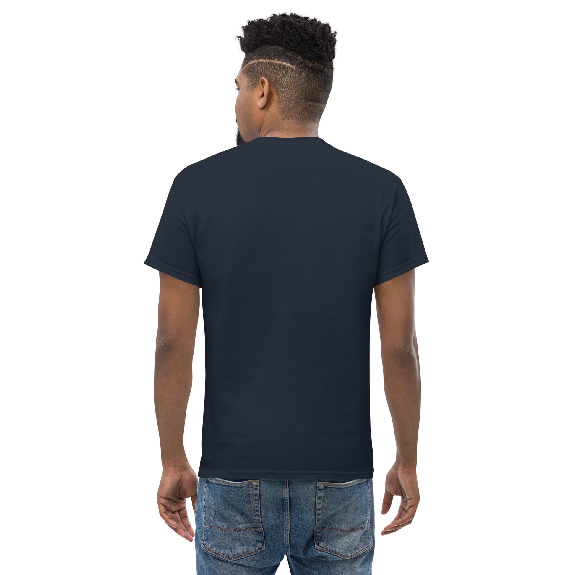 Unisex classic T-shirt, navy, back view, plain