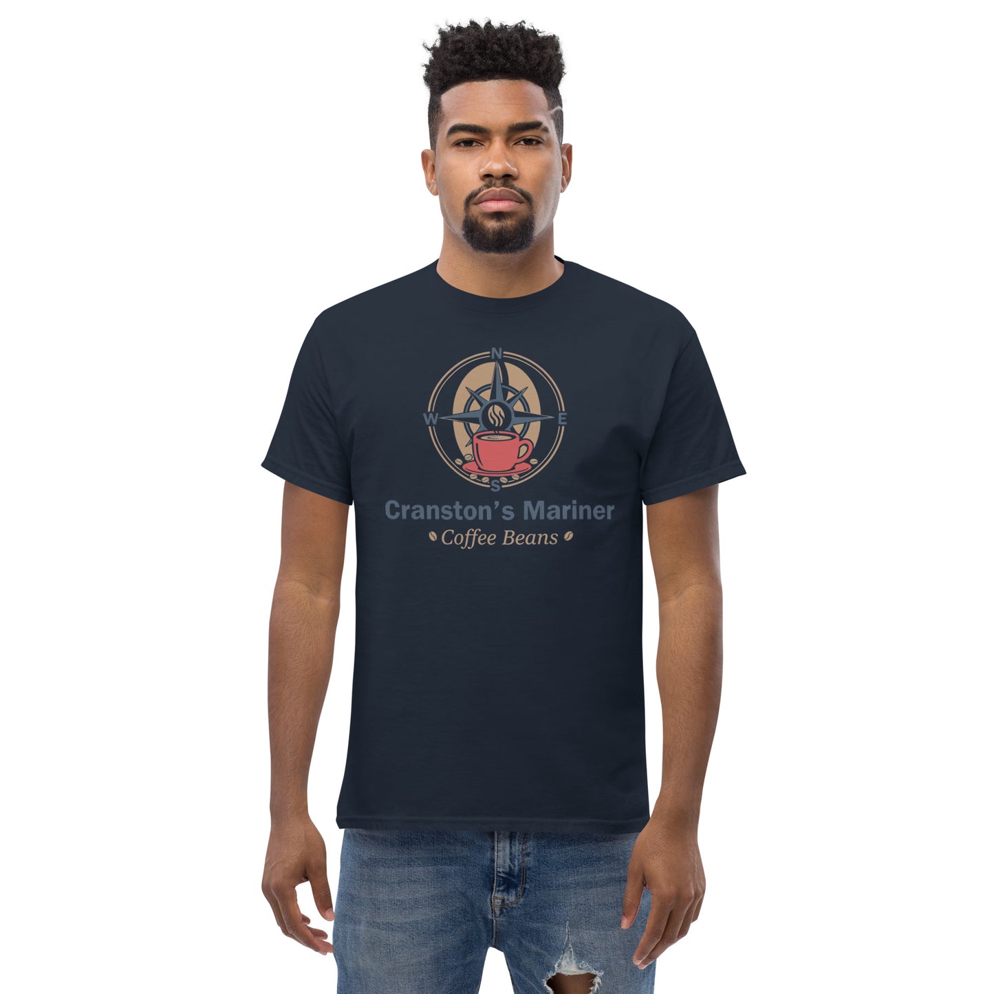 Unisex classic T-shirt, navy, front graphic logo and text print