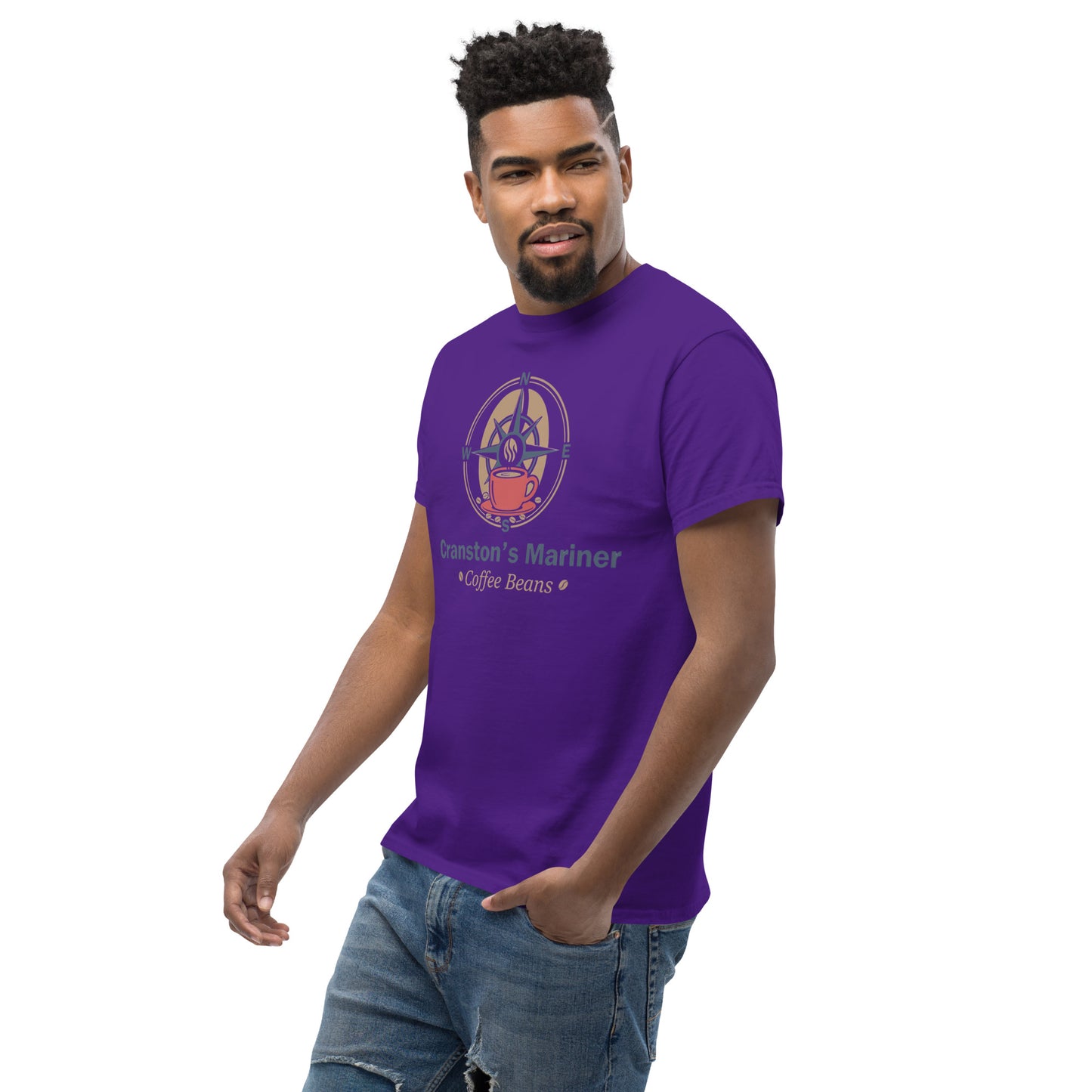 Unisex classic tee, purple crewneck with front nautical graphic print