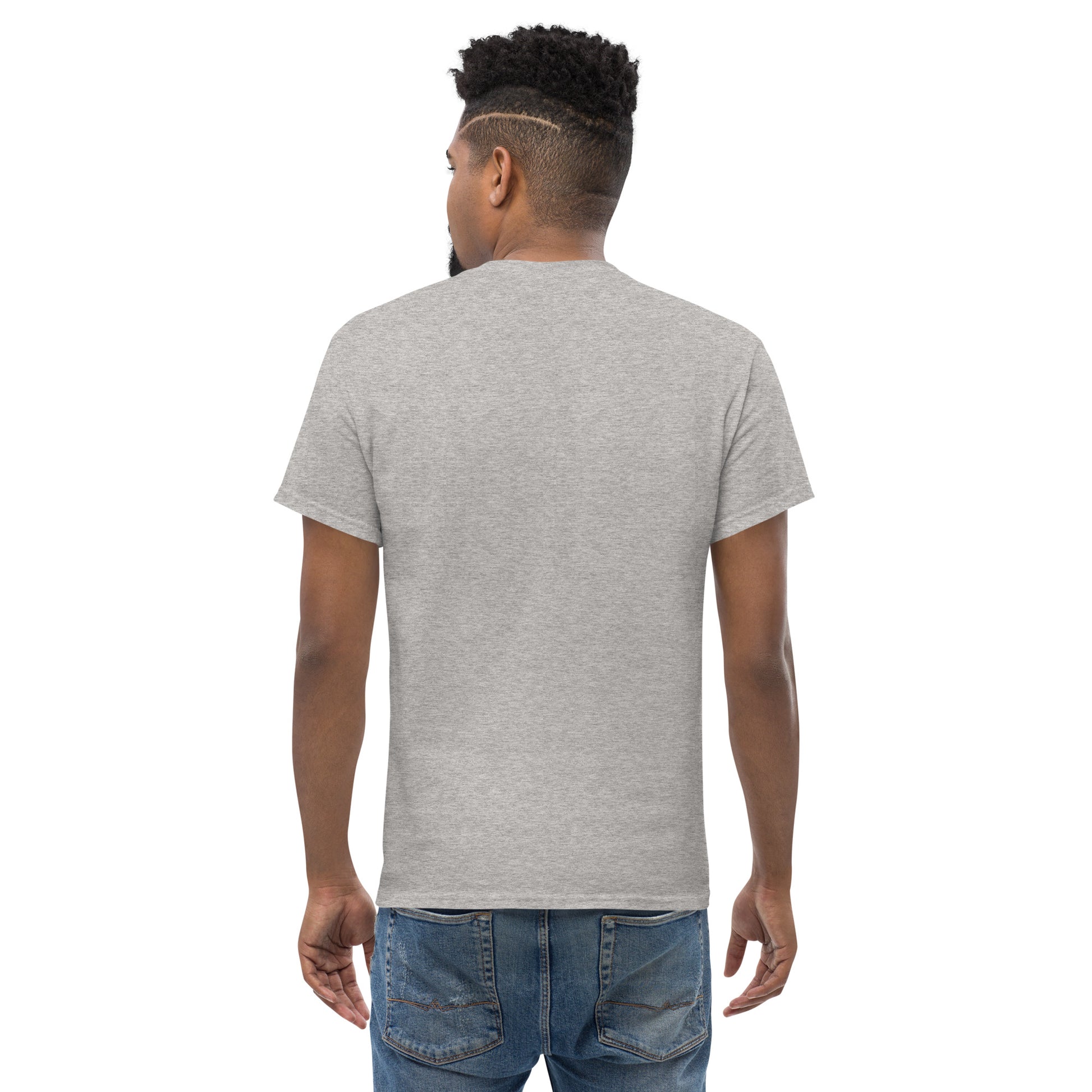 Unisex classic tee, sport grey crewneck with plain back view