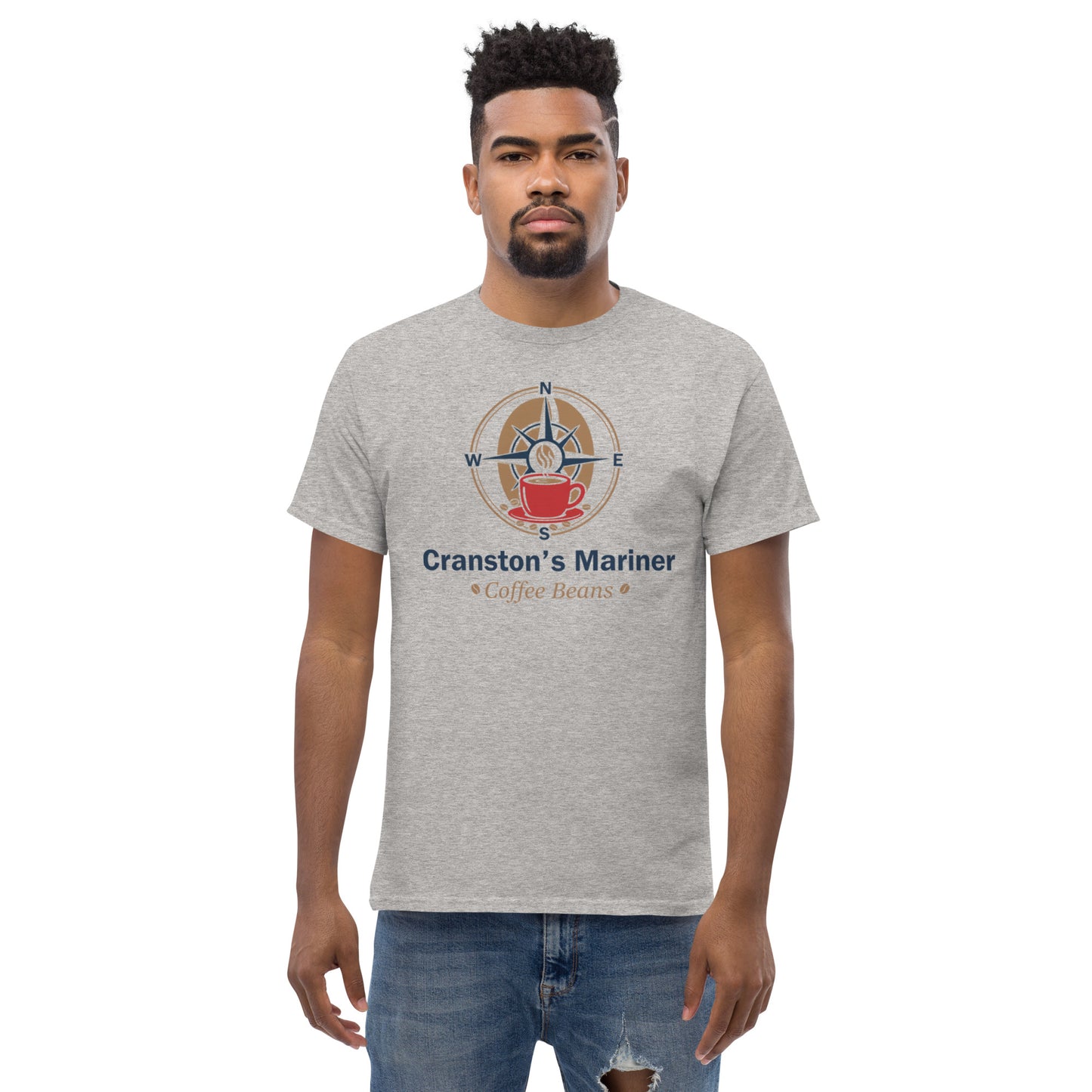 Unisex classic tee, sport grey crewneck with front nautical logo graphic