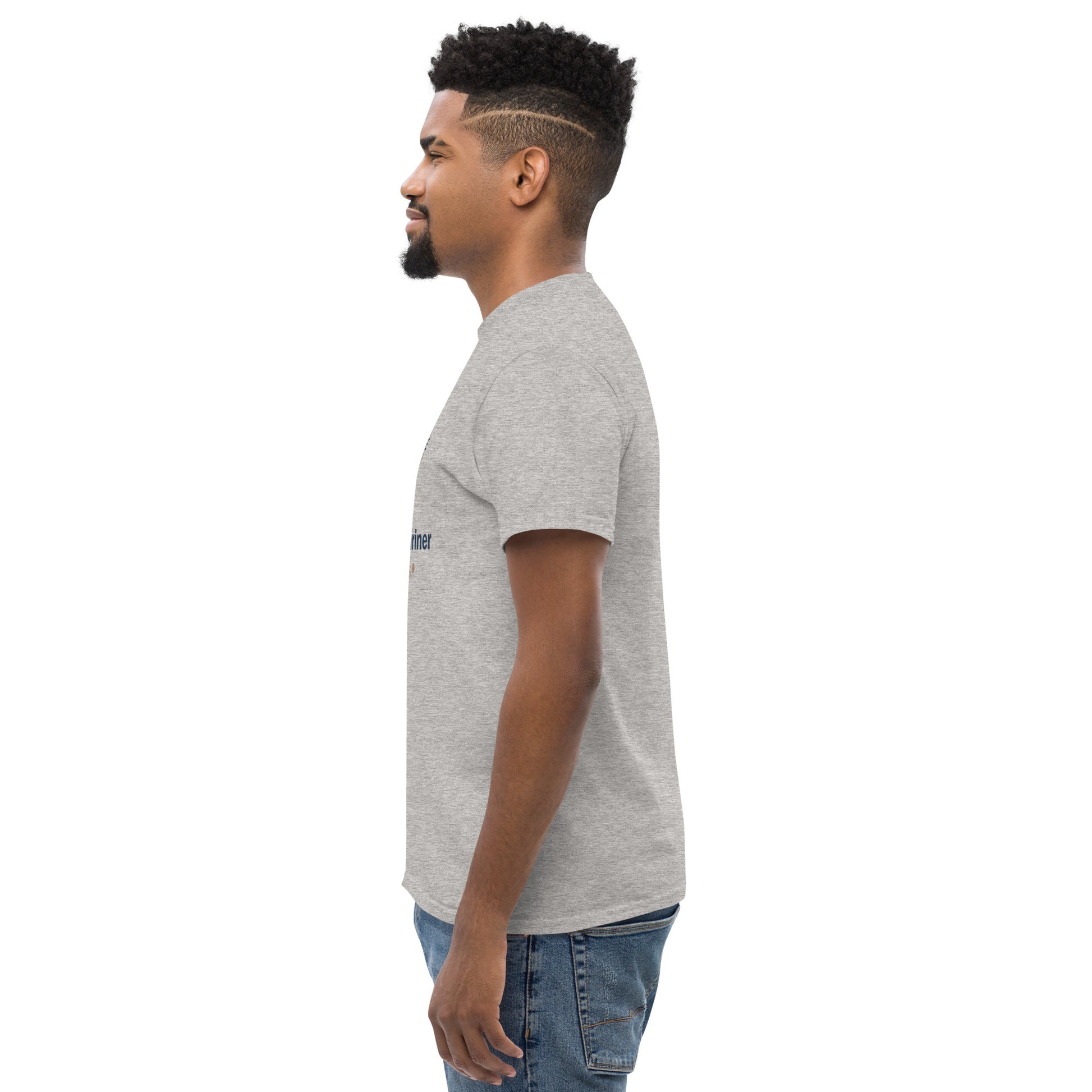Unisex classic tee, sport grey crewneck with side view, short sleeves