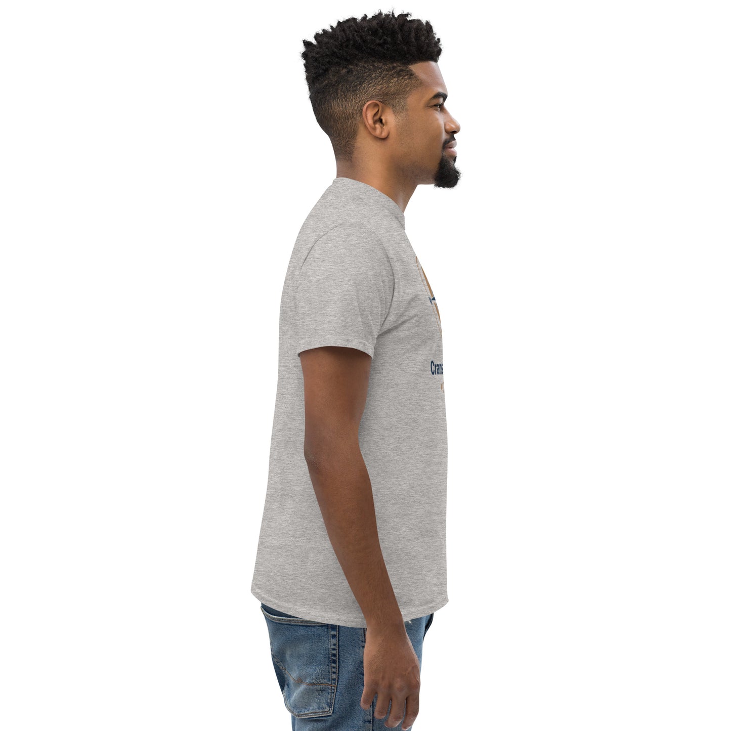Unisex classic tee, sport grey crewneck with side view, no front graphic visible