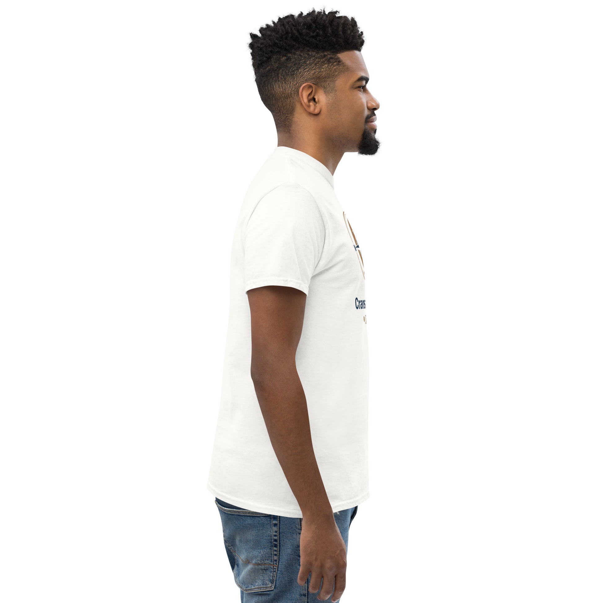 Unisex classic T-shirt, white, crew neck, short sleeves, small side graphic.