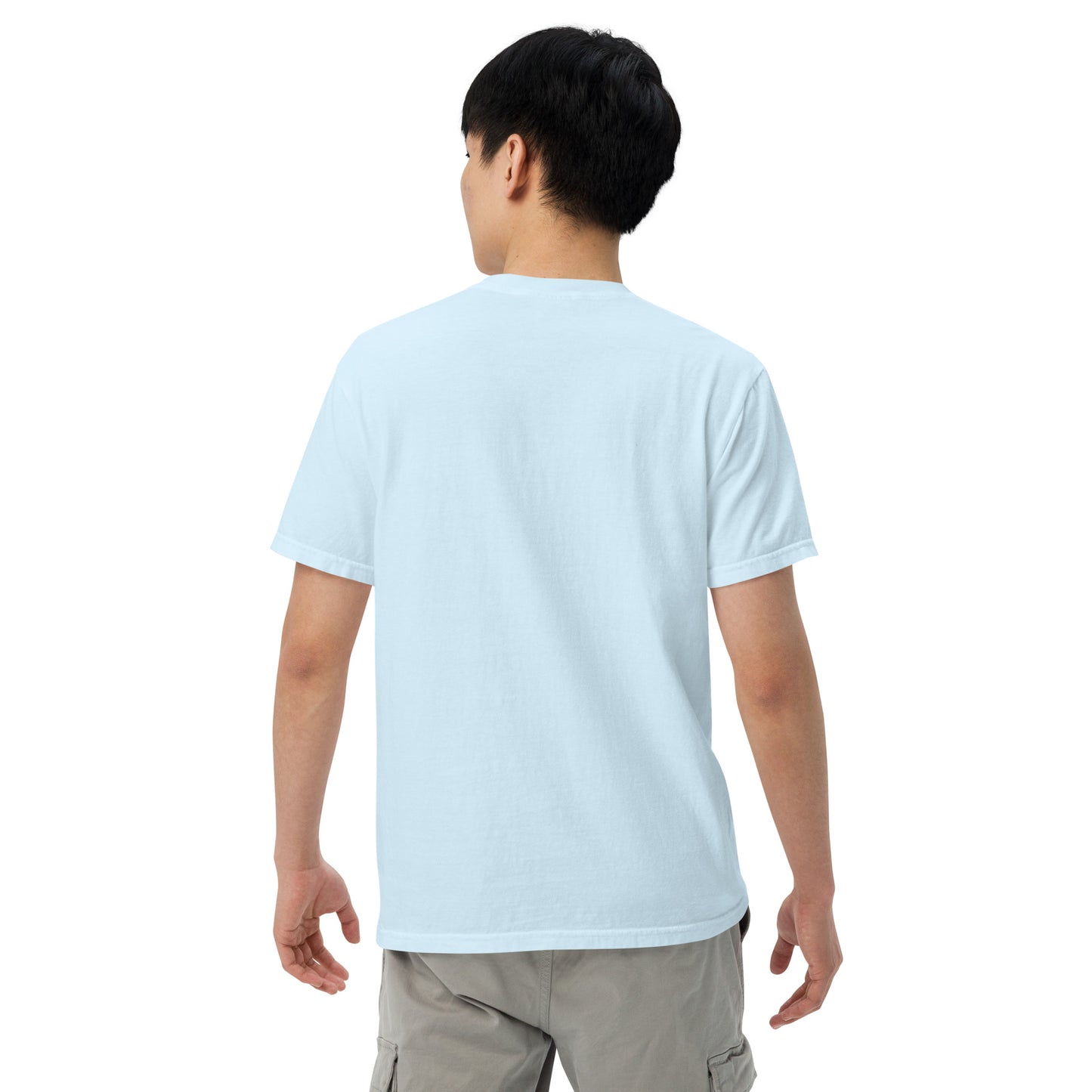 Light blue heavyweight T-shirt back view, plain