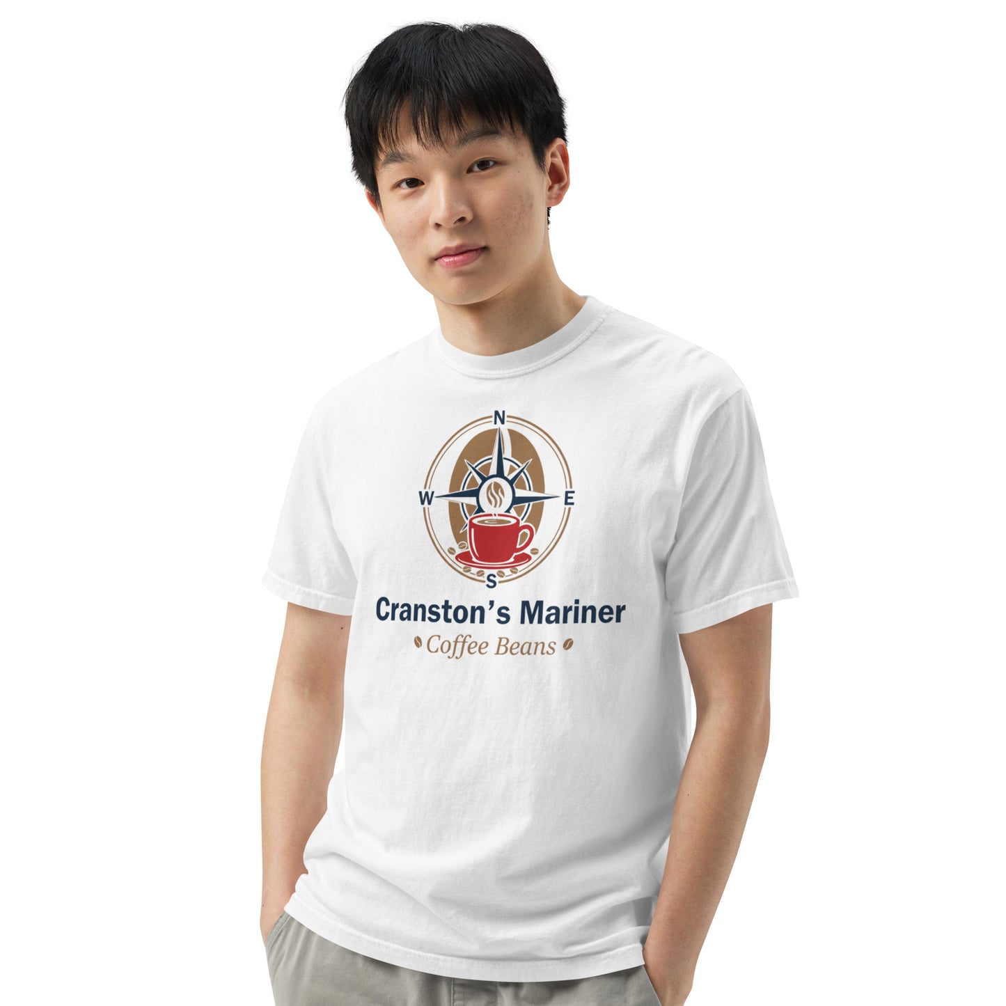 White heavyweight unisex T-shirt with short sleeves and front graphic print