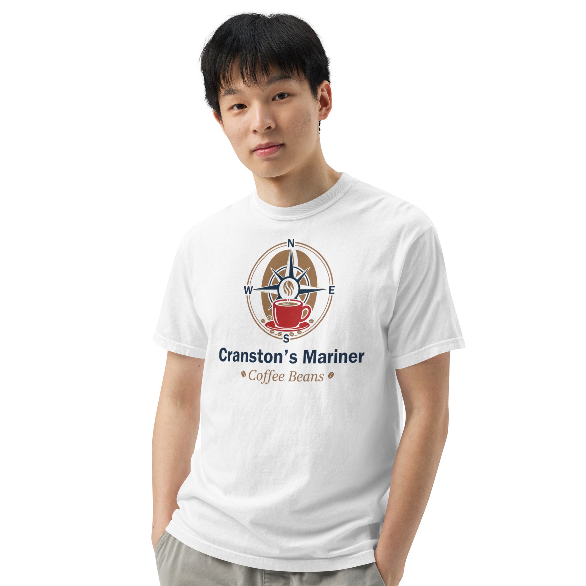 White heavyweight unisex T-shirt with short sleeves and front graphic print