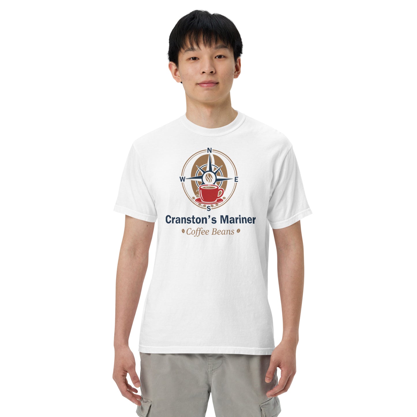 White heavyweight unisex T-shirt with crew neck and front graphic print