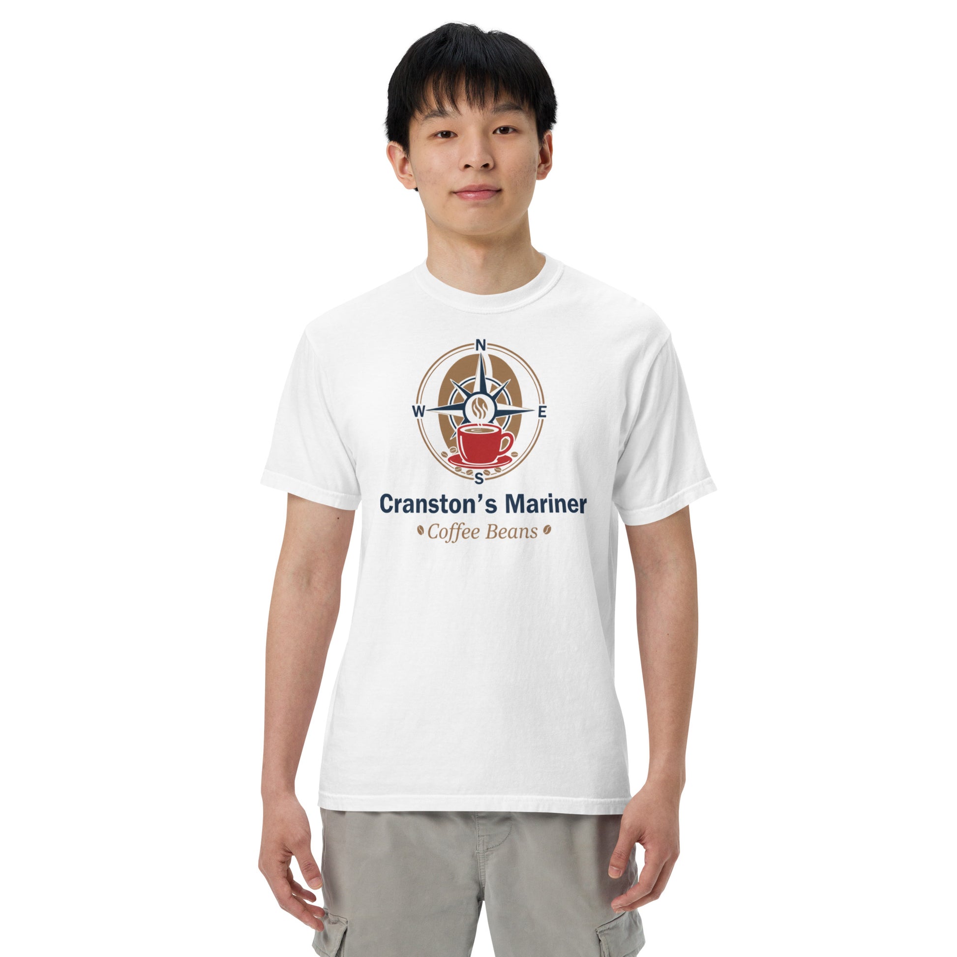 White heavyweight unisex T-shirt with crew neck and front graphic print