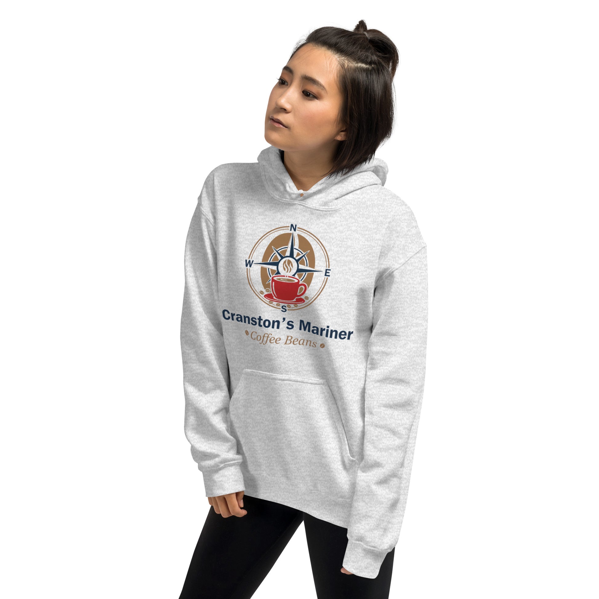 Unisex hoodie, light heather gray, front graphic with hood and kangaroo pocket