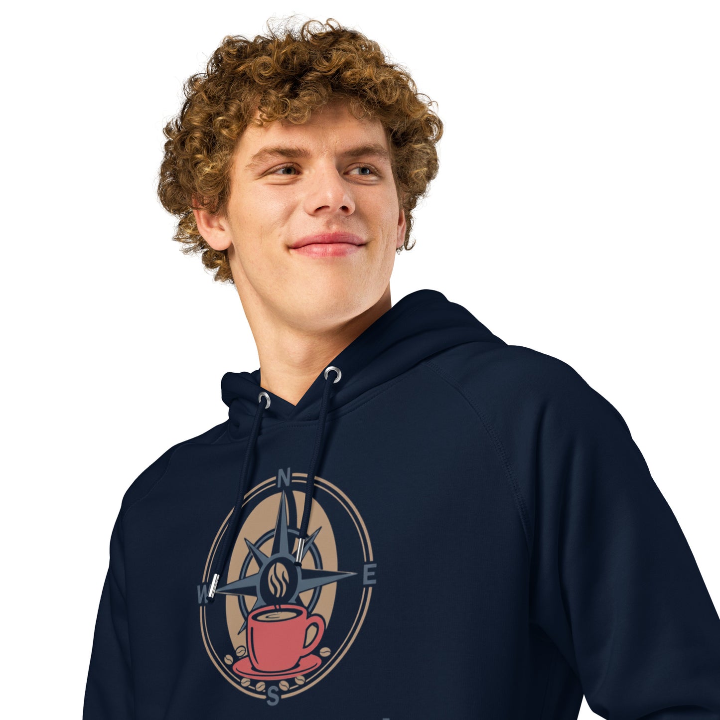 French navy unisex hoodie with hood and front graphic print detail