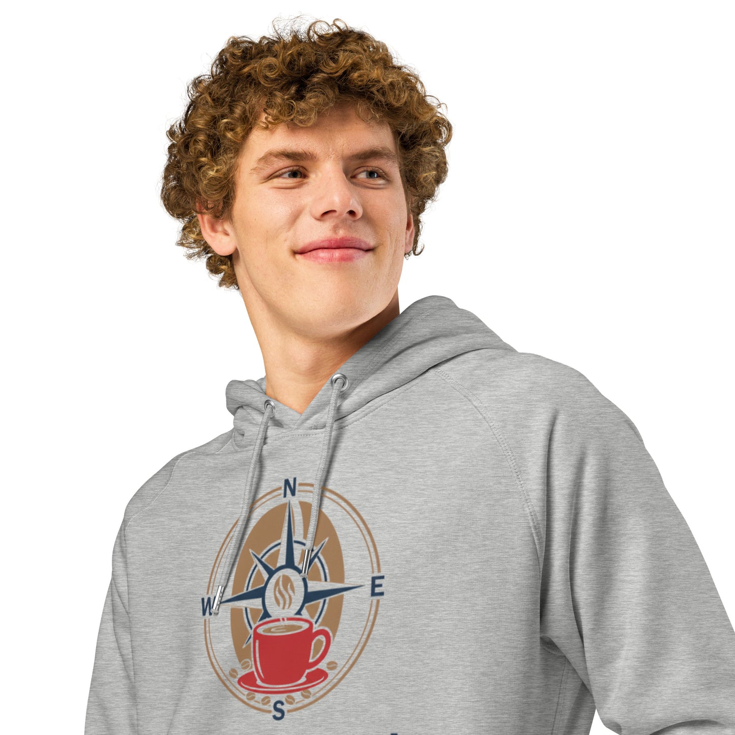 Heather grey unisex hoodie with front logo graphic and kangaroo pocket