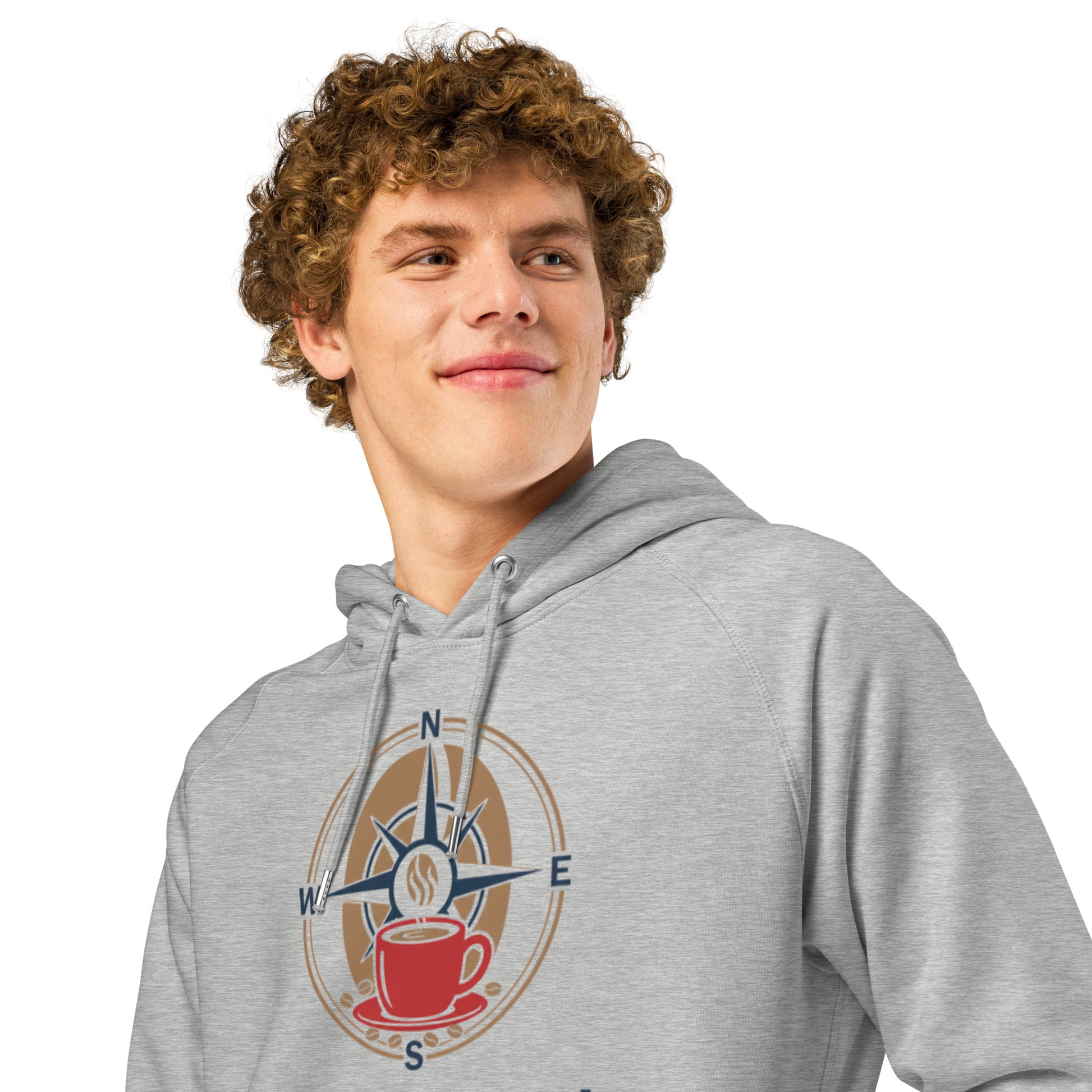 Heather grey unisex hoodie with front logo graphic and kangaroo pocket