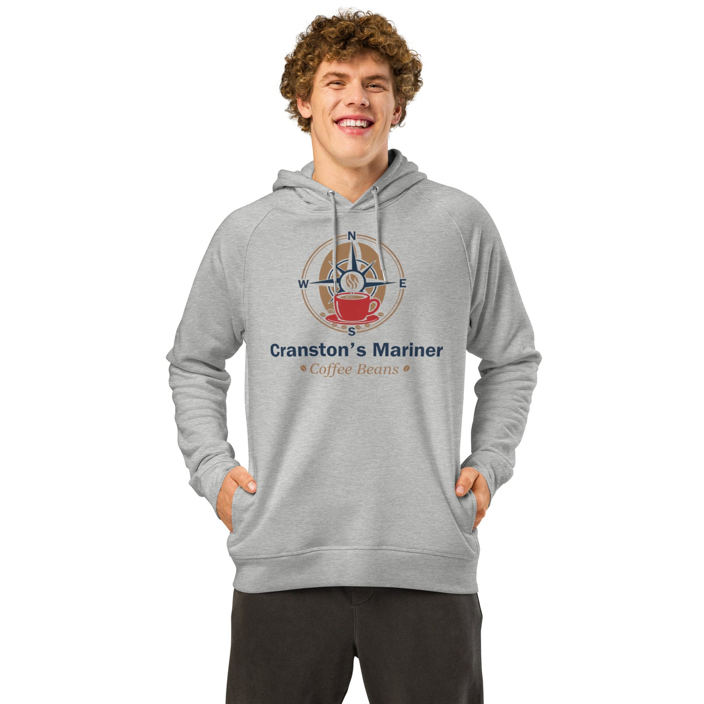 Heather grey unisex hoodie front view with hood and kangaroo pocket