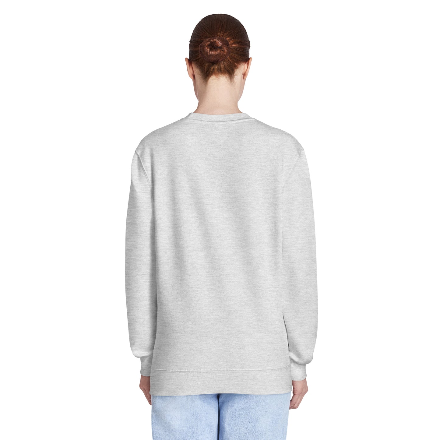 Light heather grey crew neck sweatshirt with plain back