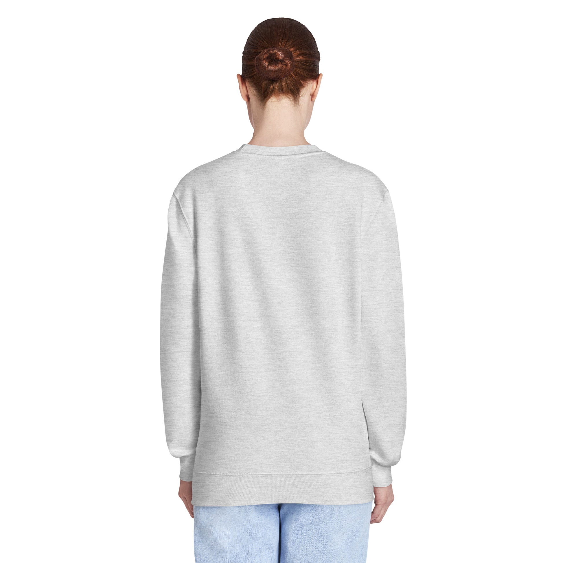 Light heather grey crew neck sweatshirt with plain back