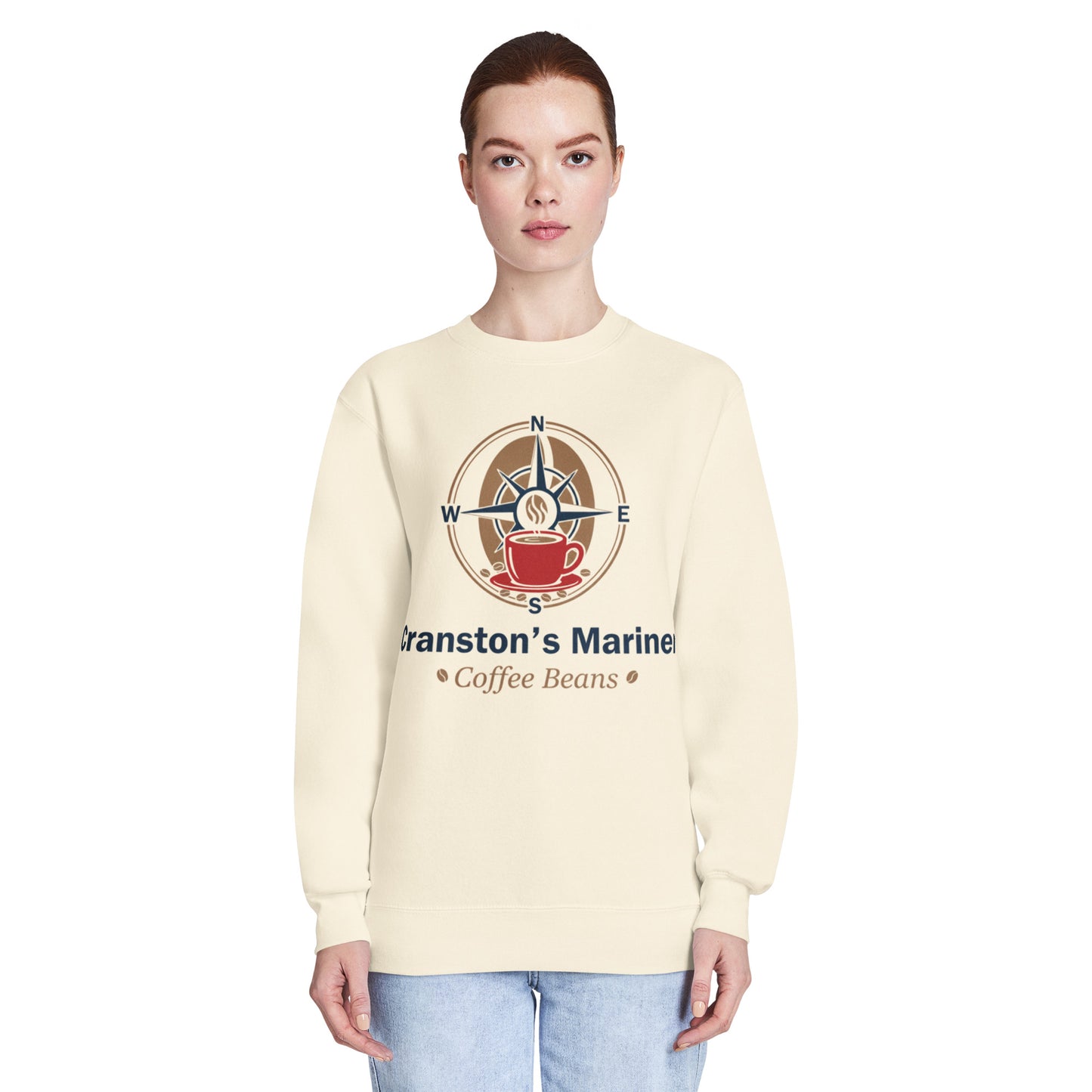 Oatmeal heather crew neck sweatshirt with front graphic print