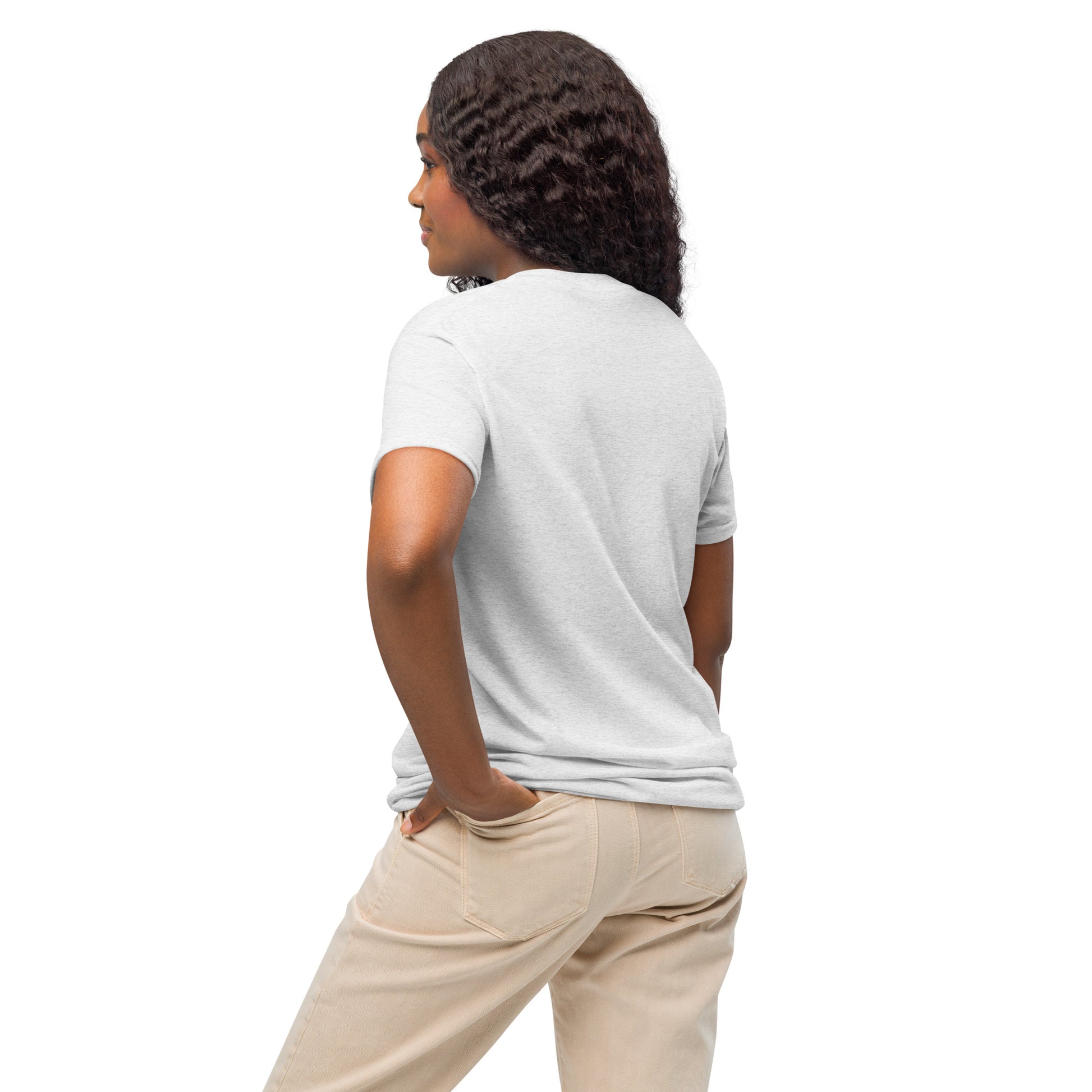 White DryBlend T-shirt with crew neck and short sleeves, back view