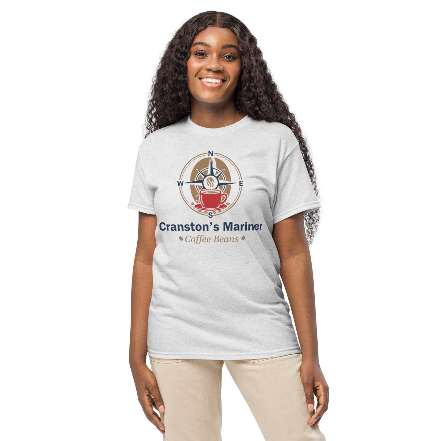 Gray DryBlend T-shirt with crew neck and short sleeves, front logo and text