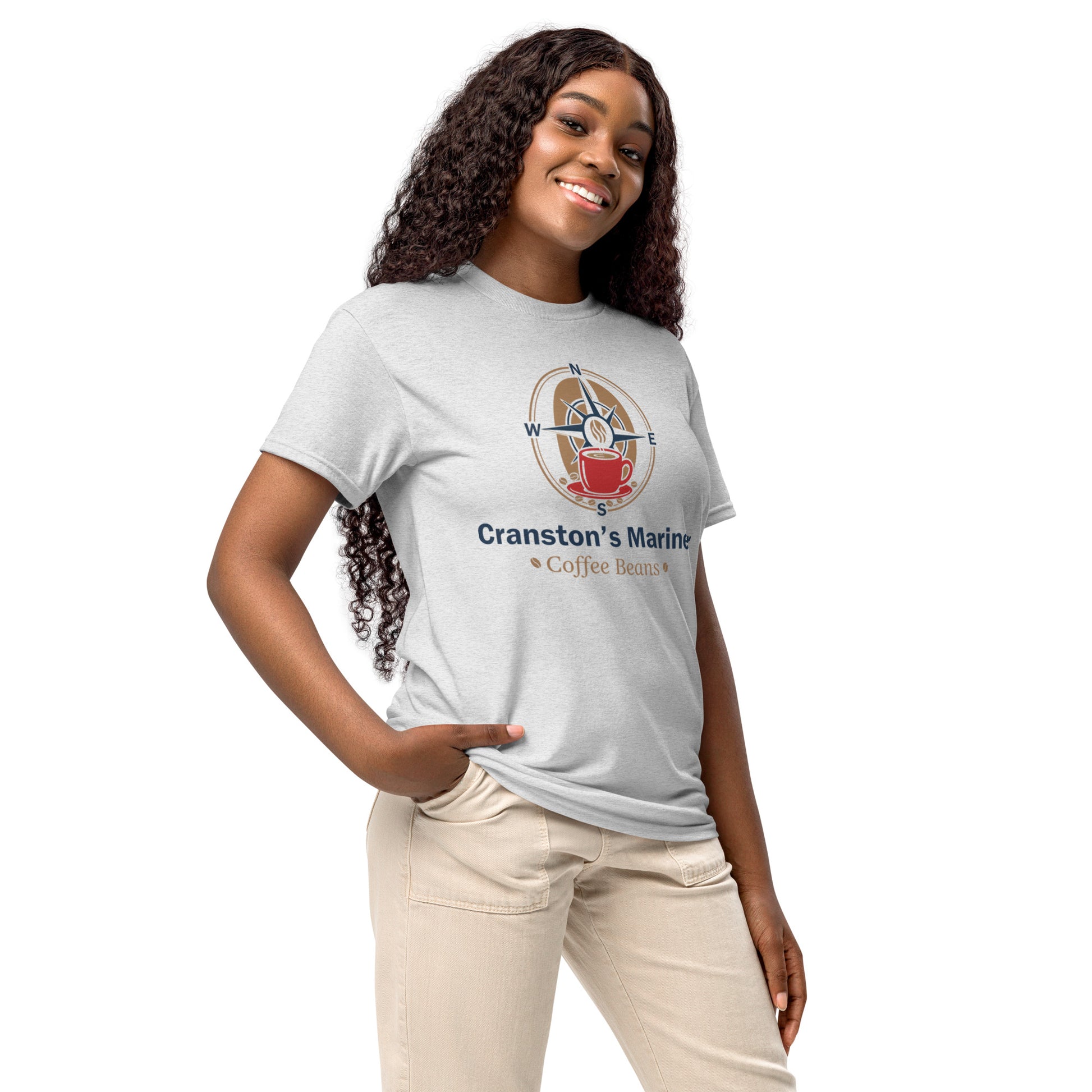Gray DryBlend T-shirt with crew neck and short sleeves, front logo and text