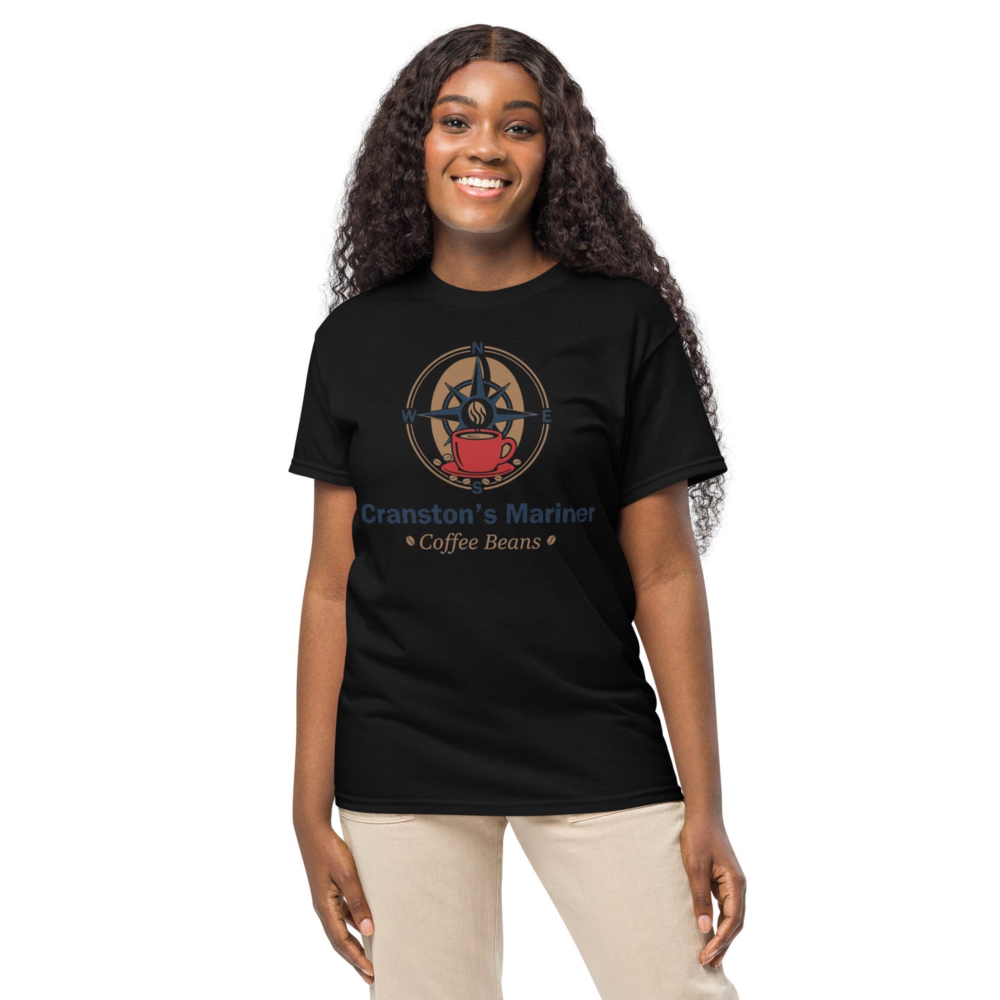 DryBlend T-shirt, black with round neck and front coffee emblem graphic