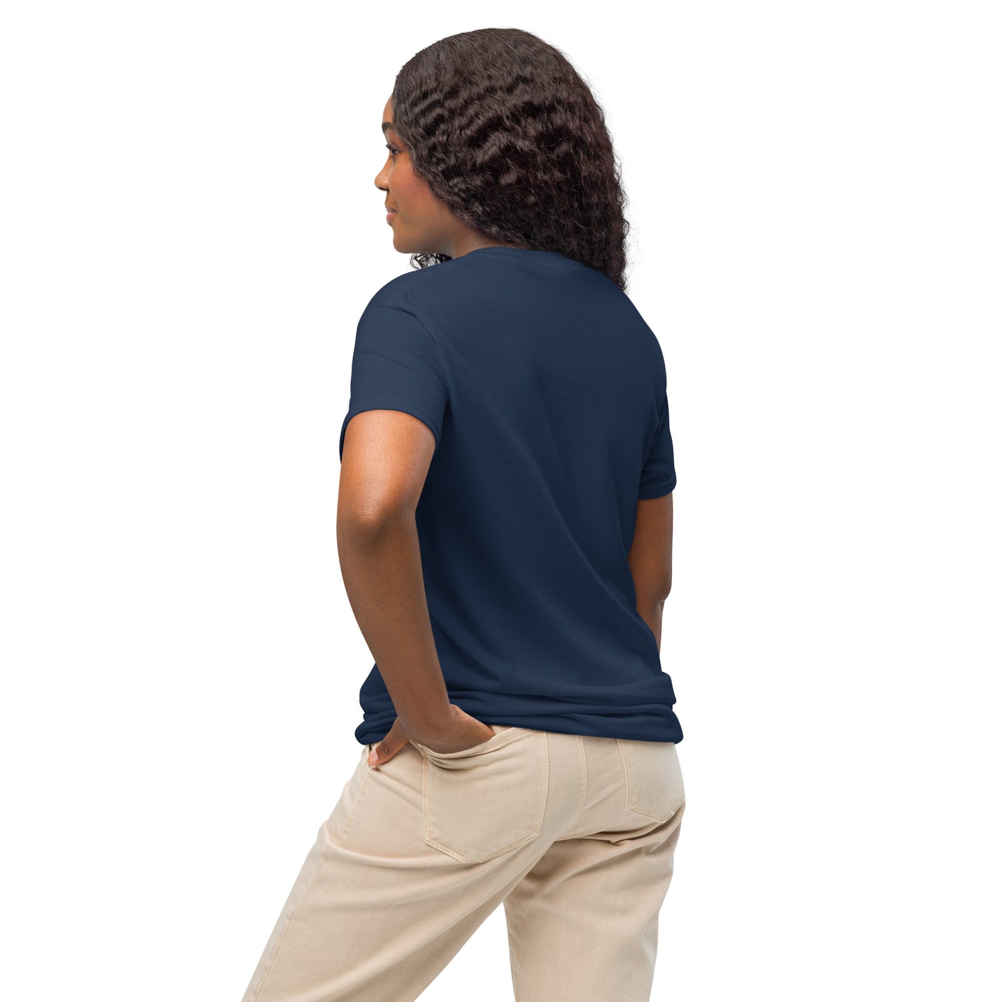 DryBlend T-shirt, navy blue back view with short sleeves, plain design