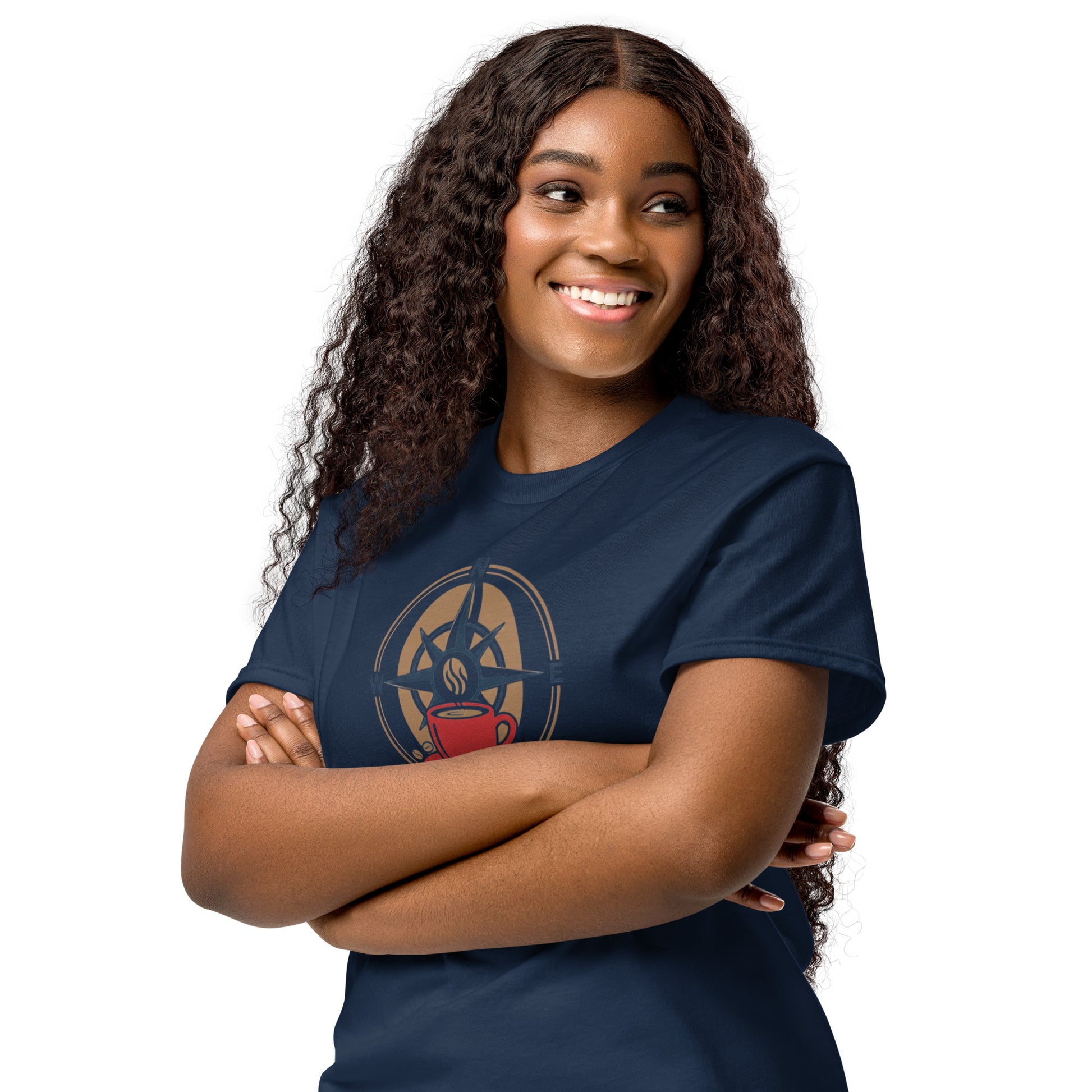 DryBlend T-shirt, navy blue with front coffee emblem graphic and crew neckline