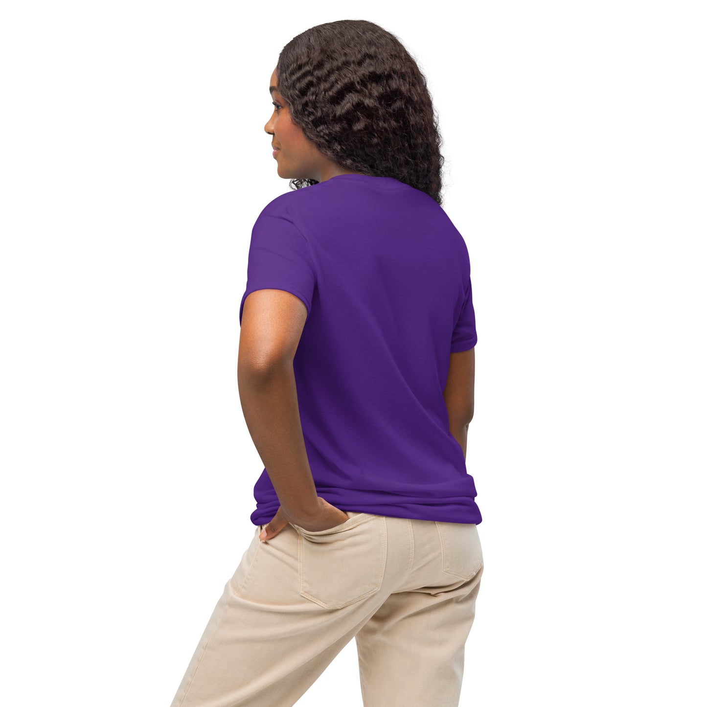 Purple DryBlend T-shirt with crew neck and short sleeves, back view