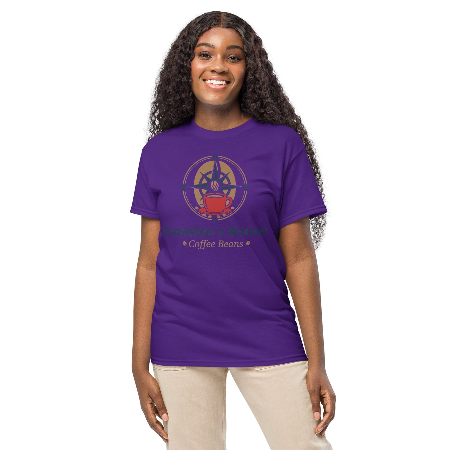 DryBlend T-shirt, purple with front coffee emblem graphic and crew neckline