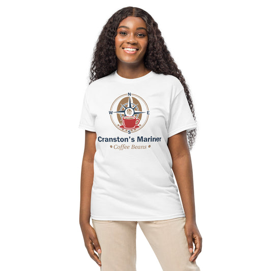 DryBlend T-shirt, white with round neck and front coffee emblem graphic