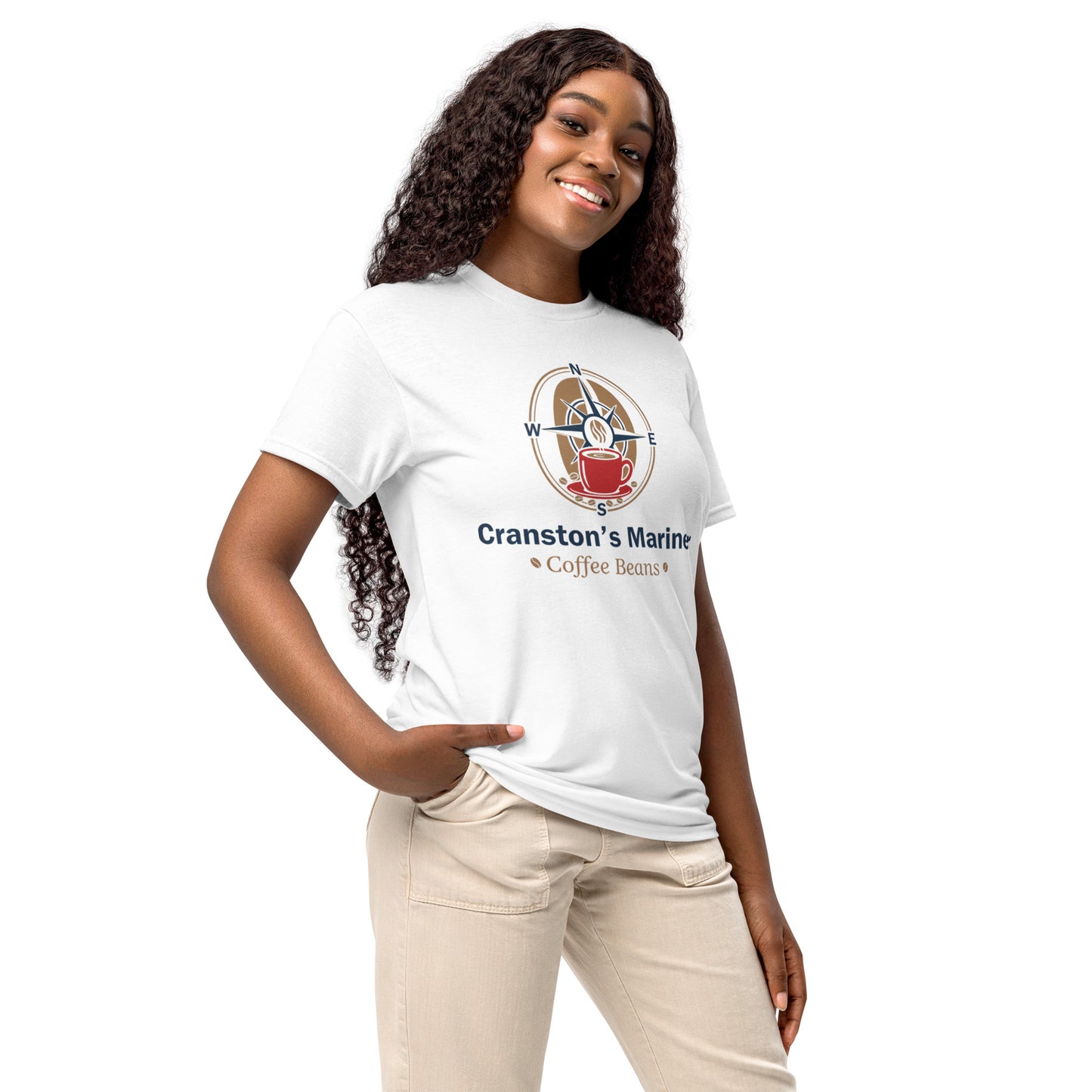 White DryBlend T-shirt with crew neck and short sleeves, front logo and text