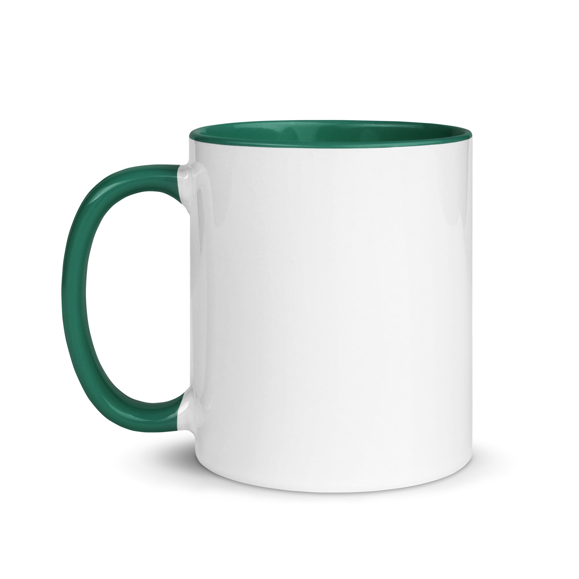 White ceramic mug with green interior and green side handle